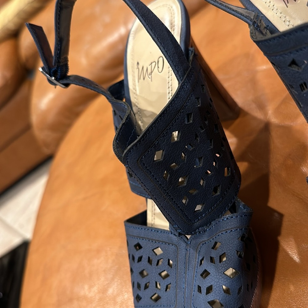 Impo Brand Sandal Heels in Blue with Faux Wood Heel - Picture 6 of 11